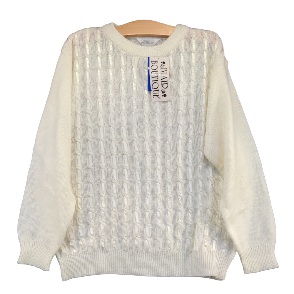 Blaire Boutique Women's Cable Knit Sweater White Large Crew Neck W/Tags
